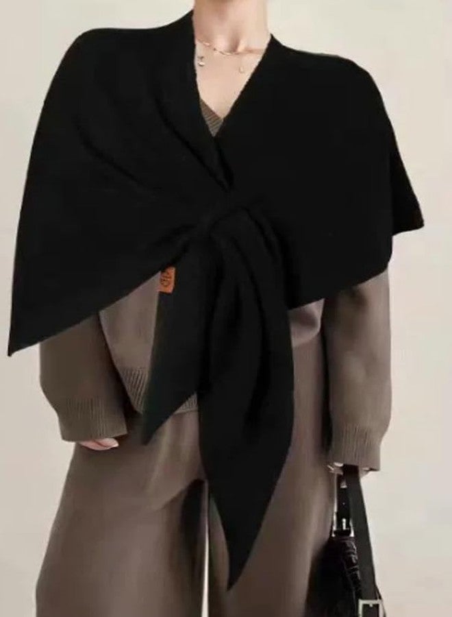 EMGILL Winter Warm Shawl Wraps for Women Knitted Striped Knotted Cardigan Cape Soft Triangle Scarf Wrap Travel Elegant Tops Poncho - Image 4